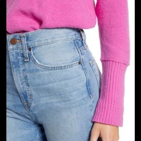 Something Navy Wool V-Neck Long Sleeve Loose Fit Sweater Top Pink Small - Picture 3 of 9